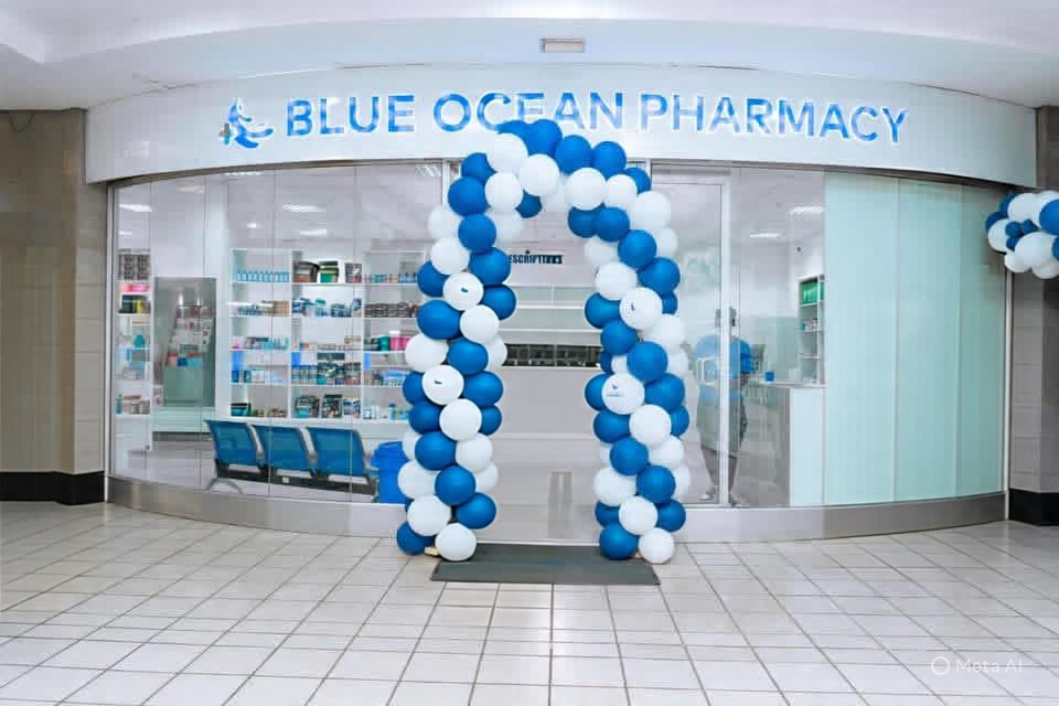Blue Ocean Pharmaceuticals storefront at Angwa City Mall, Harare